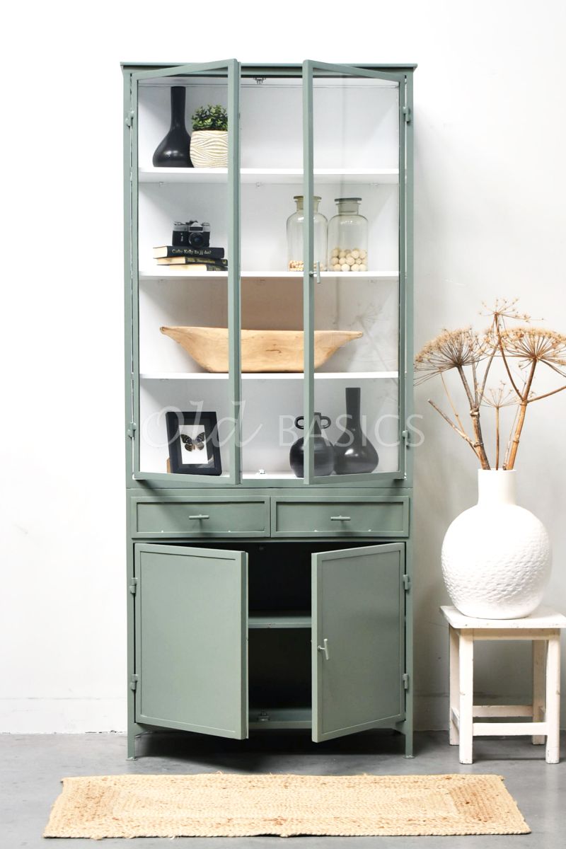 Detail van Apothekerskast Ivar Ladre Lindegroen, groen, grijs, materiaal staal